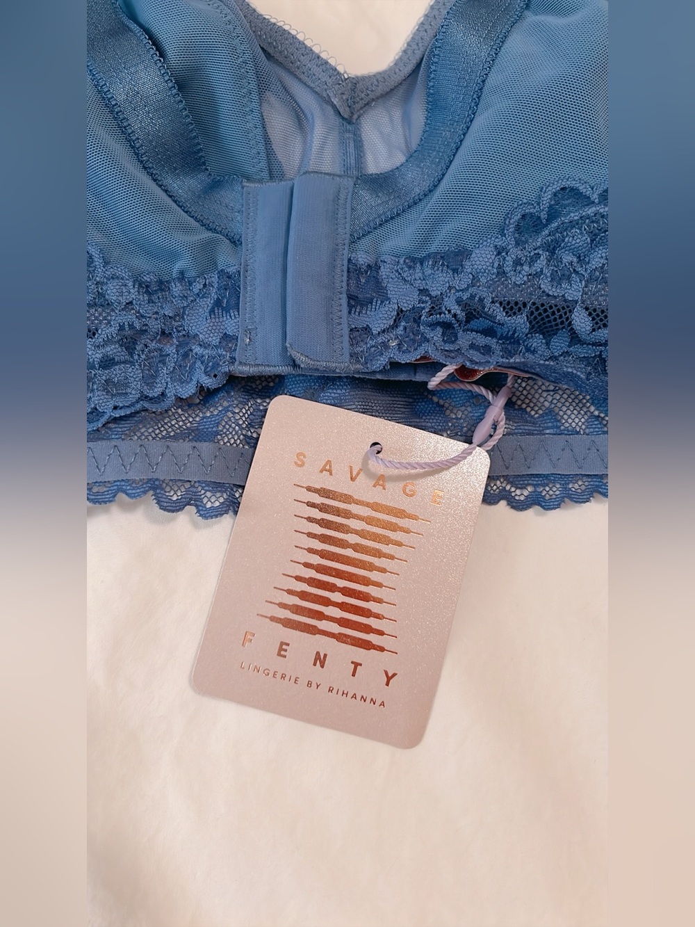 Savage X Fenty | Blue Lace Double Plus 1X Floral Lace & Mesh Bralette - Picture 6 of 7